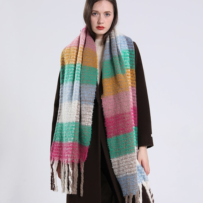 Cashmere Women Plaid Scarf, Winter Warm Shawl