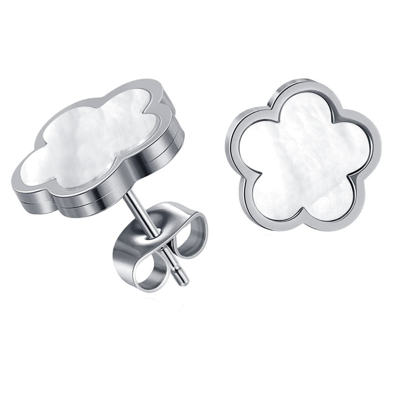 Elegant Stainless Steel White Shell Flower Necklace Sets