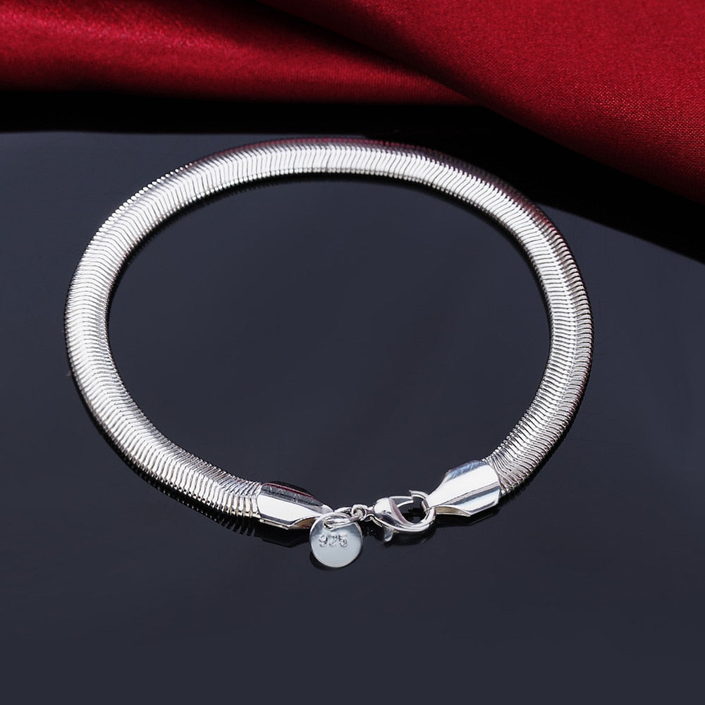 Sterling silver Classic flat sideways chain Bracelets for Women Men's