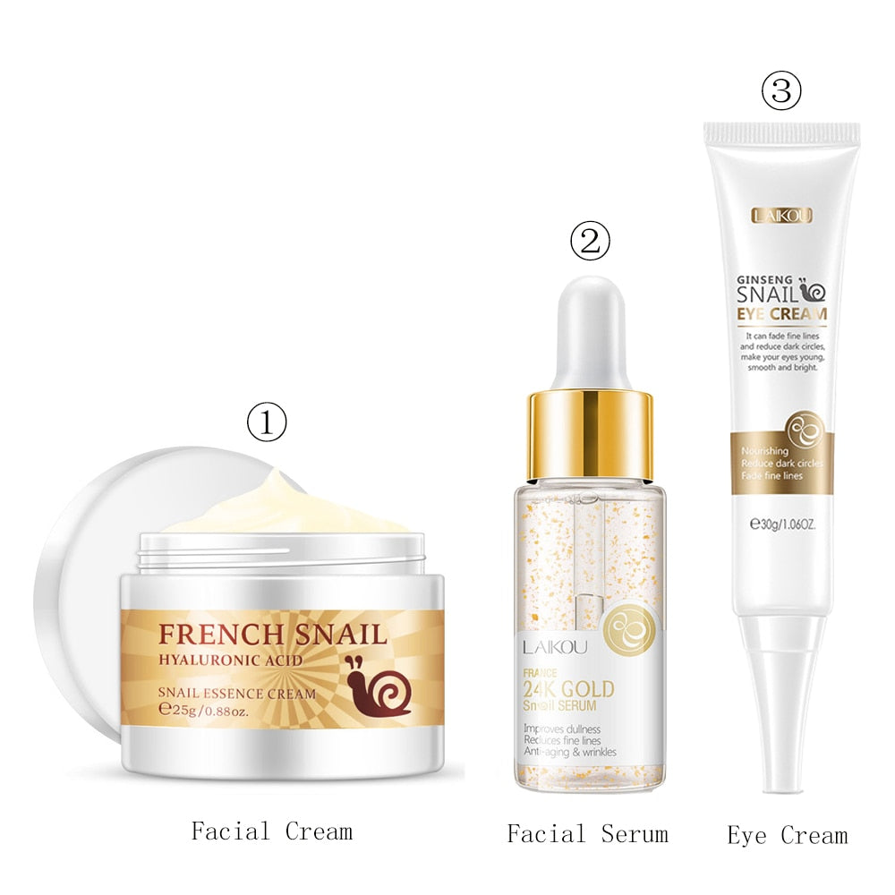 Snail Collagen Face Cream, 24K Gold Serum, Beauty Facial Skin Care