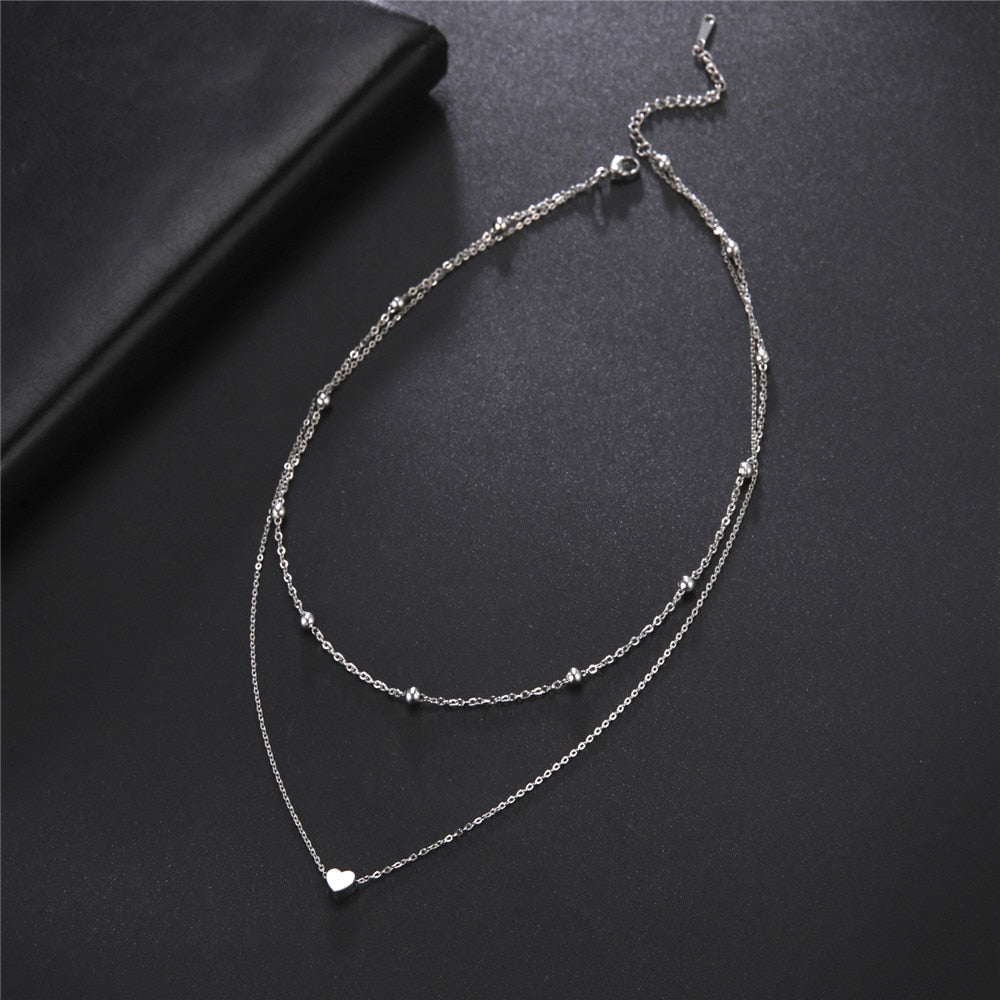 Tiny Heart Stainless Steel Double Layered Necklace