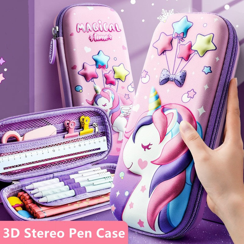 3D Unicorn pencil box, Children pencil storage box, Three layer large capacity pencil box