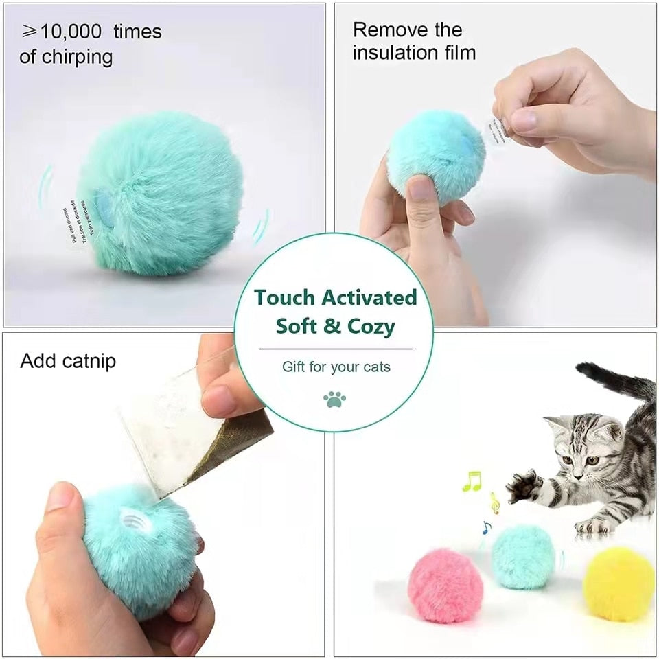 Smart Cat Toys, Interactive Ball Plush Electric Catnip Training Toy, Squeak Toy Ball