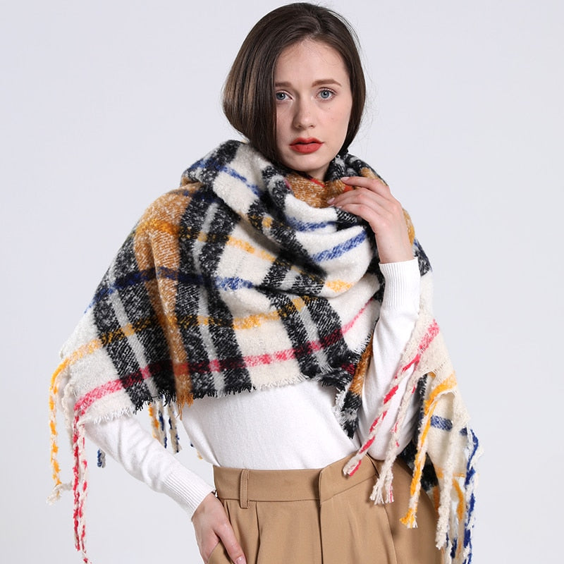 Cashmere Women Plaid Scarf, Winter Warm Shawl