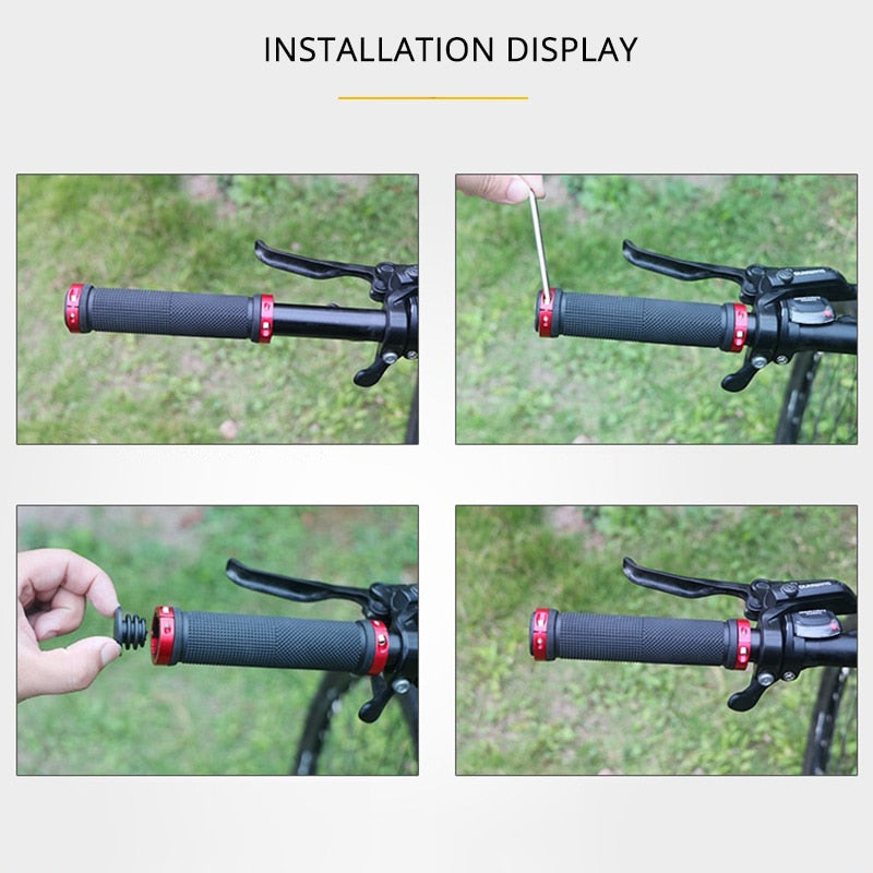 PE Rubber MTB Grips, Alloy Cuffs Bilateral Lock Bicycle Handle Grip, Anti-skid Cycling Handlebar Sleeve
