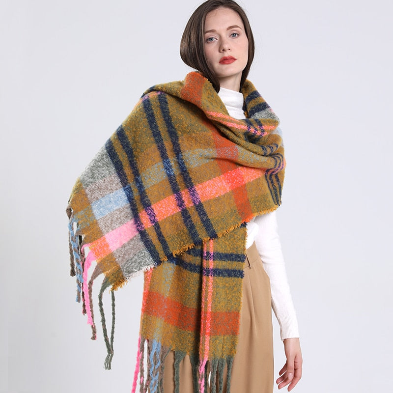 Cashmere Women Plaid Scarf, Winter Warm Shawl