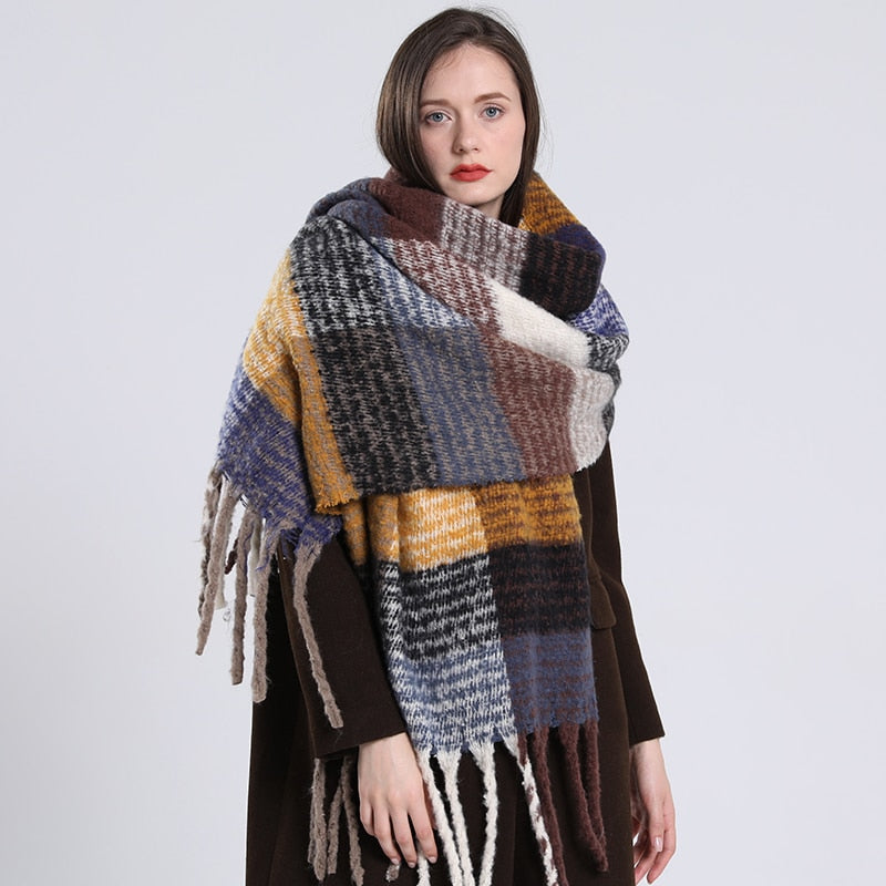 Cashmere Women Plaid Scarf, Winter Warm Shawl