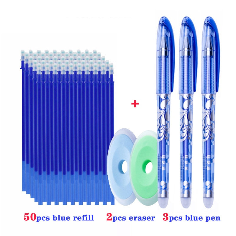 55pcs/set Colored Ink Erasable Pen, Refills Rods 0.5mm, Magic Erasable Gel Pen