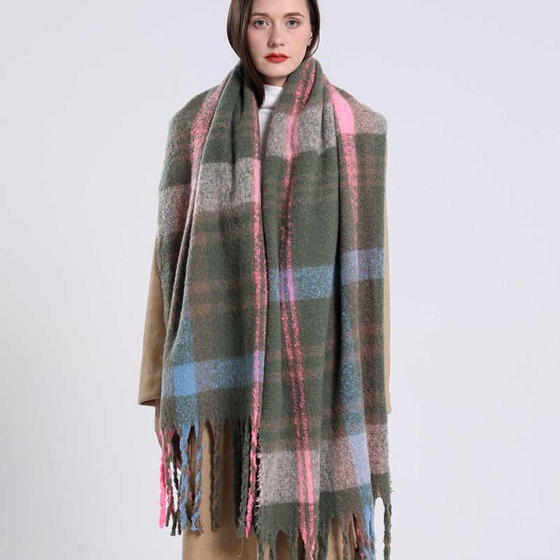 Cashmere Women Plaid Scarf, Winter Warm Shawl