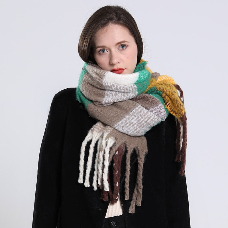 Cashmere Women Plaid Scarf, Winter Warm Shawl