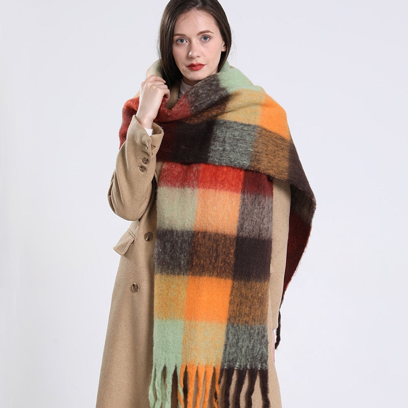 Cashmere Women Plaid Scarf, Winter Warm Shawl