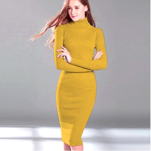 Women Knitted Dress, Long Sleeve Bottoming Dress