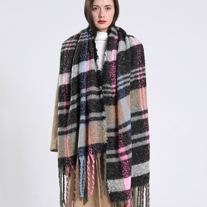 Cashmere Women Plaid Scarf, Winter Warm Shawl