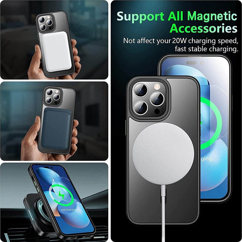 Magnetic Wireless Charge Shockproof Matte Phone Case