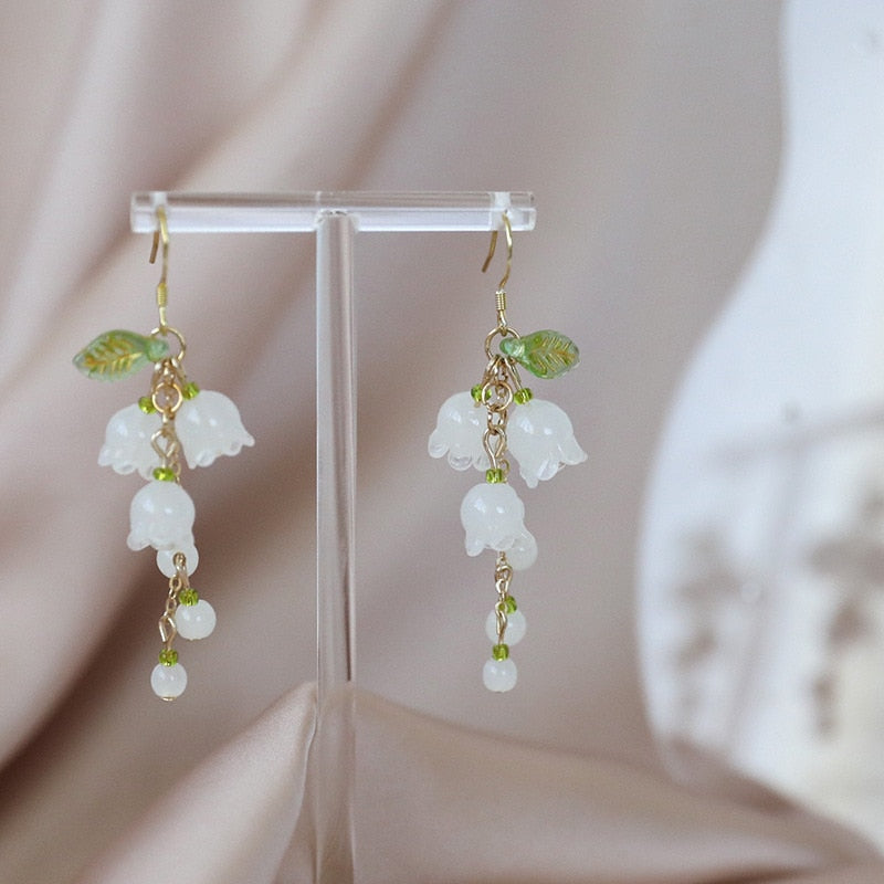 White lily of the valley flower elegant and gentle earrings