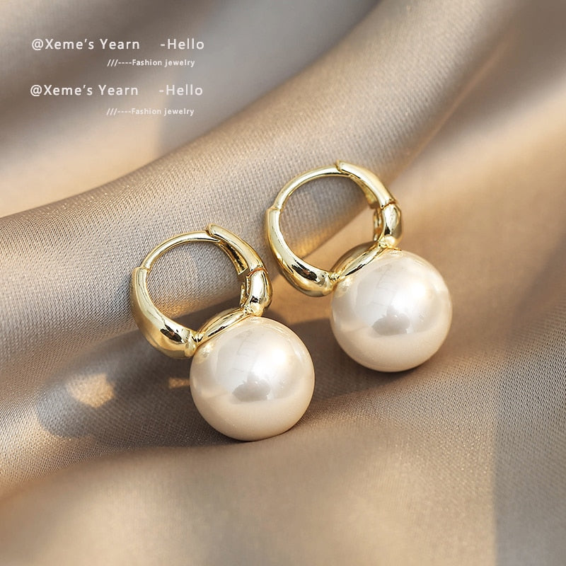 Gold Color Pearl Drop Earrings