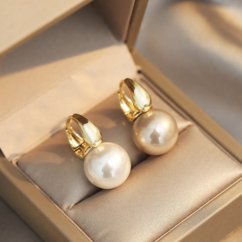 Gold Color Pearl Drop Earrings