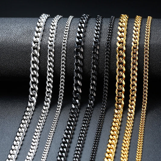 Cuban Chain Necklace for Men's & Women's, Basic Punk Stainless Steel Curb Link Chain Chokers