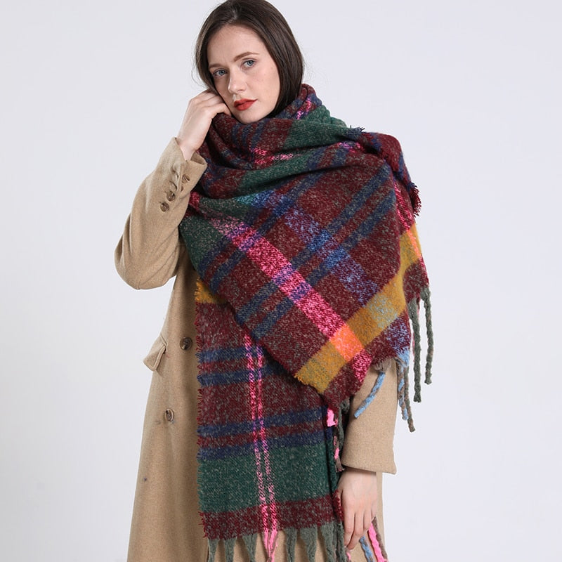 Cashmere Women Plaid Scarf, Winter Warm Shawl