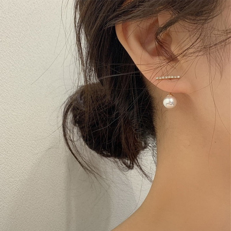 Heart-Shaped Back Hanging Pearl Earrings