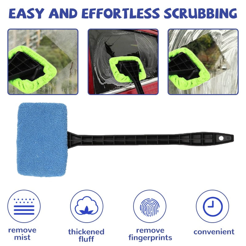 Car Window Cleaner Brush Kit, Windshield Cleaning Wash Tool, Inside Interior Auto Glass Wiper With Long Handle