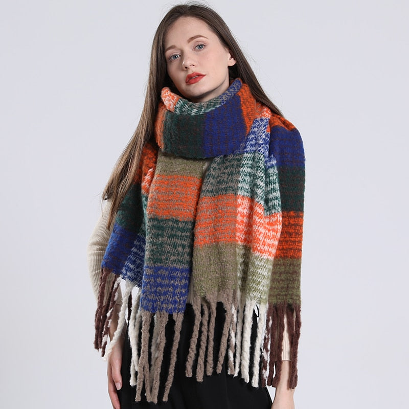 Cashmere Women Plaid Scarf, Winter Warm Shawl