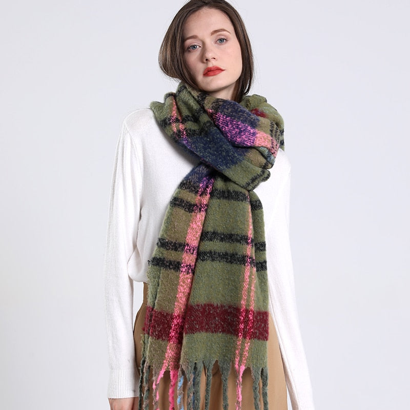 Cashmere Women Plaid Scarf, Winter Warm Shawl