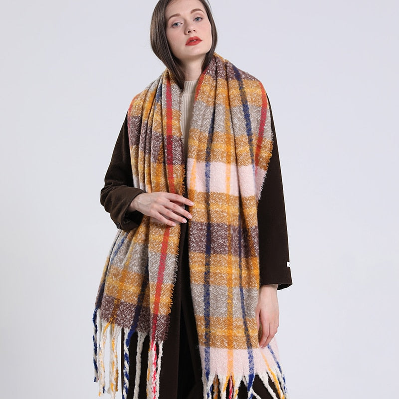 Cashmere Women Plaid Scarf, Winter Warm Shawl