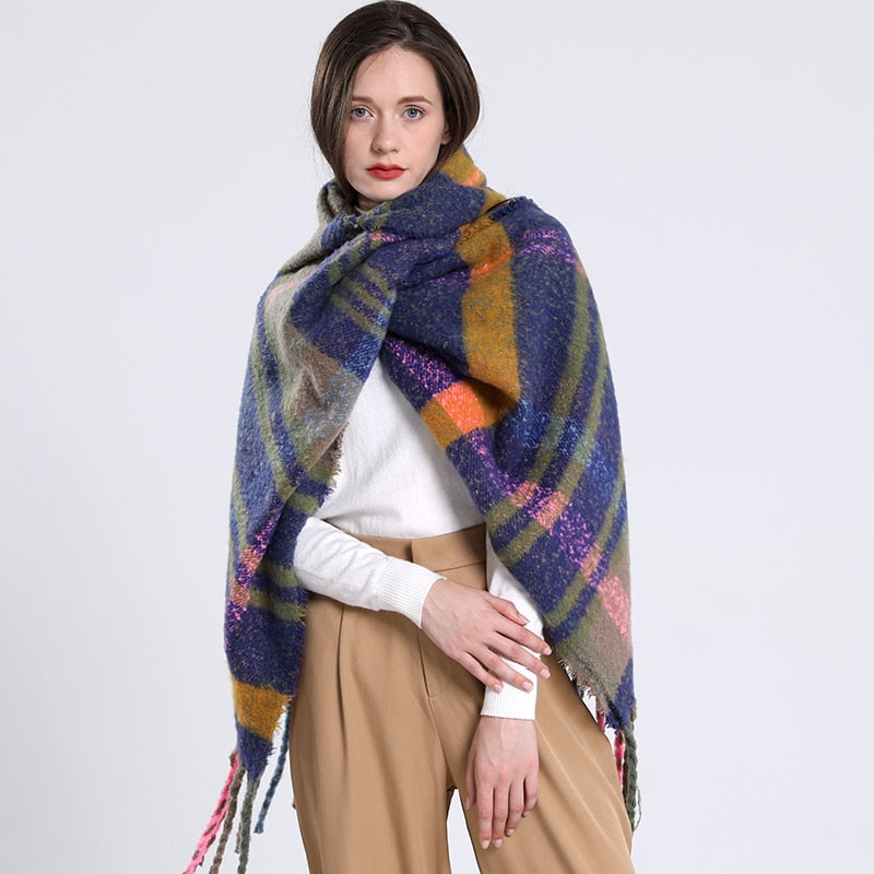 Cashmere Women Plaid Scarf, Winter Warm Shawl