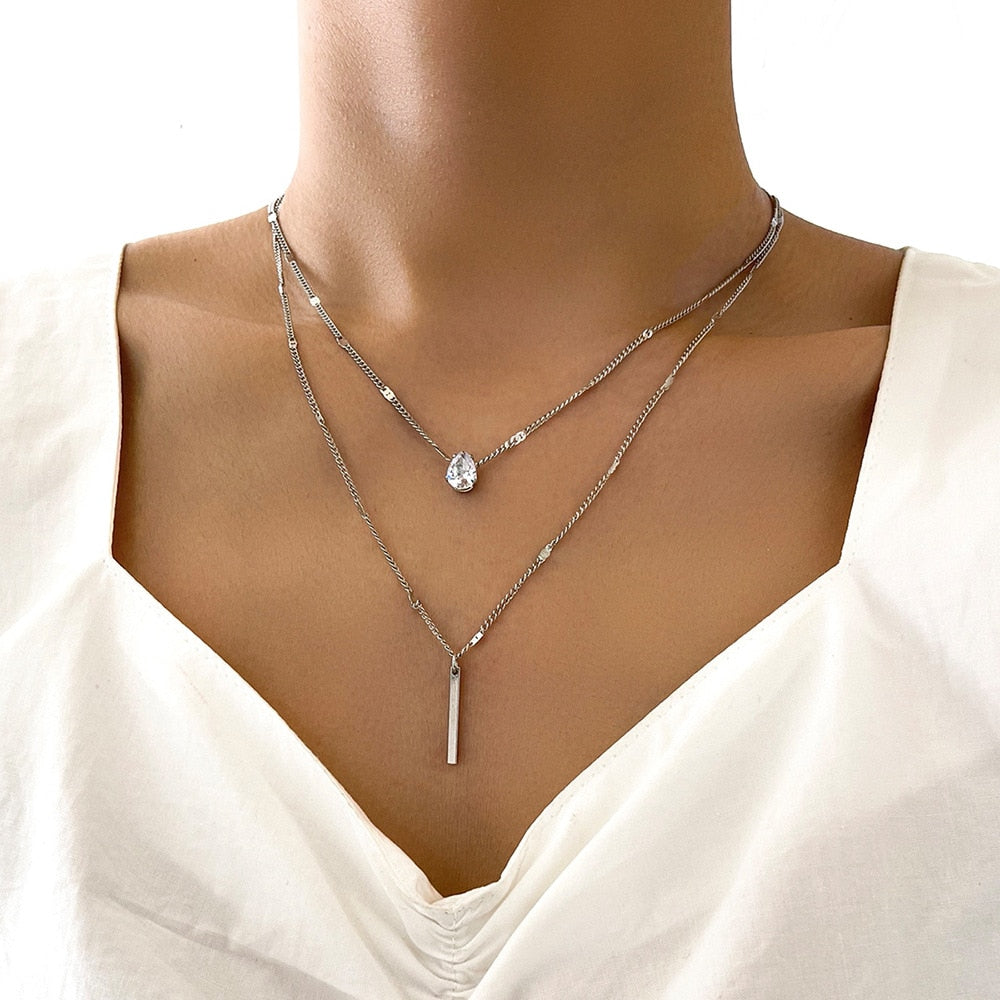 Silver Sparkling Clavicle Chain Choker Necklace