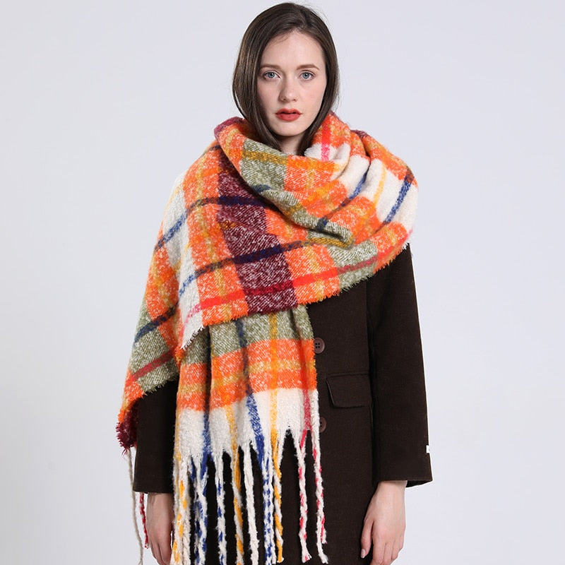 Cashmere Women Plaid Scarf, Winter Warm Shawl