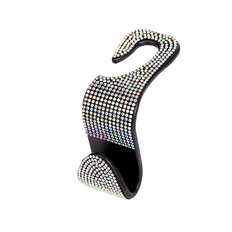 Rhinestone Car Seat Back Hook, Bling Diamond Hanger, Headrest Mount Storage Holder