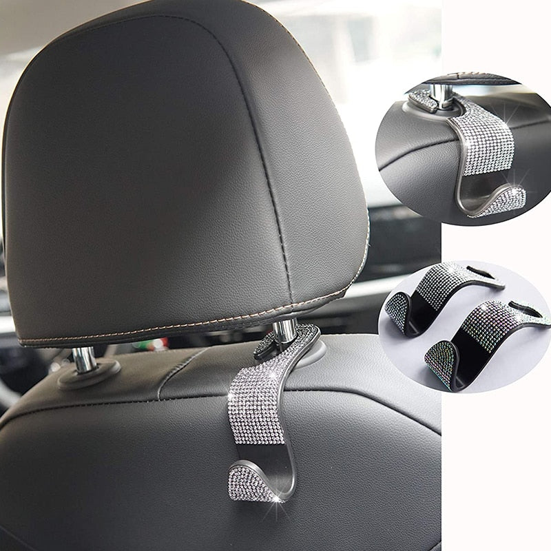 Rhinestone Car Seat Back Hook, Bling Diamond Hanger, Headrest Mount Storage Holder