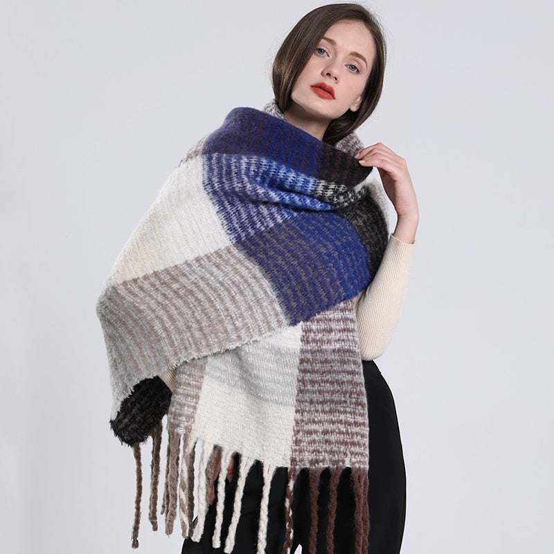 Cashmere Women Plaid Scarf, Winter Warm Shawl