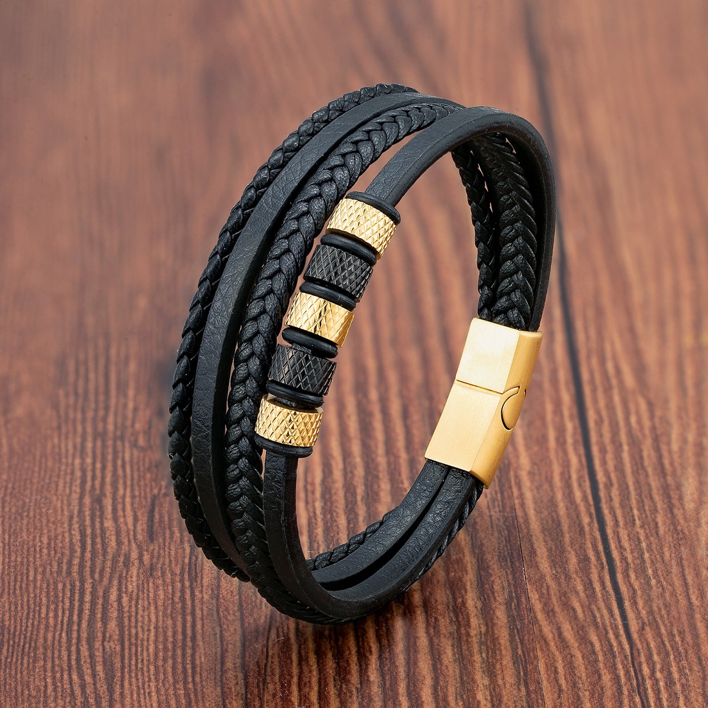Multi-layer Combination Stainless Steel Men's Leather Bracelet