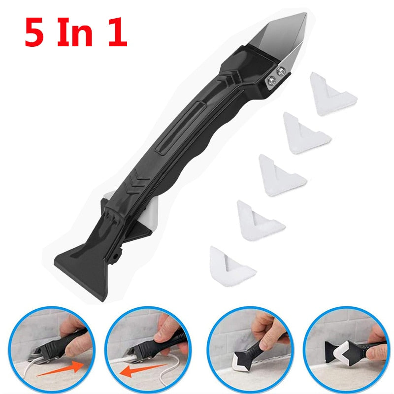 5 in1 Silicone Remover Sealant Smooth Scraper Caulk Finisher Grout Kit Tools Floor Mould Removal